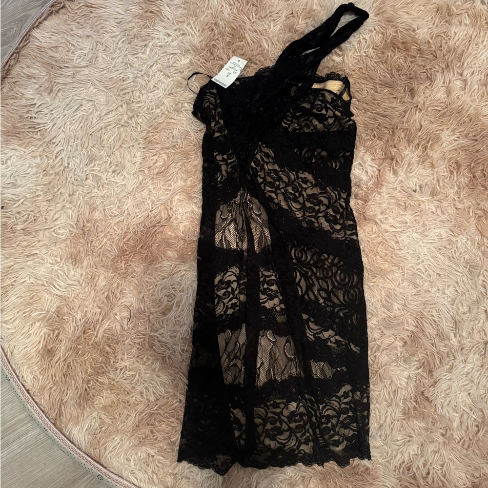 Bebe Black Lace One-Shoulder Dress